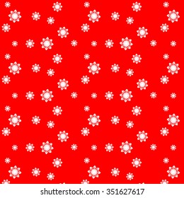 Stylized snowflakes on a red background, seamless pattern