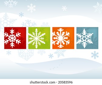 Stylized Snowflakes on a Winter Background. Flexible, easy-edit file