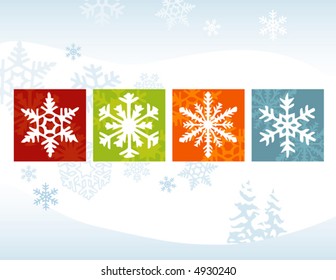 Stylized Snowflakes on a Winter Background. Flexible, easy-edit file