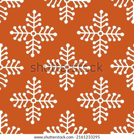 Stylized snowflakes from plant elements isolated on brown backdrop. Vector seamless pattern with twigs in the shape of a cross. Modern folk pattern for textile, wrapping paper, wallpaper.