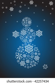 Stylized snowman made from white snowflakes