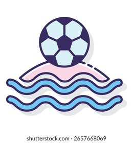 Balón de fútbol estilizado flotando en las olas de agua