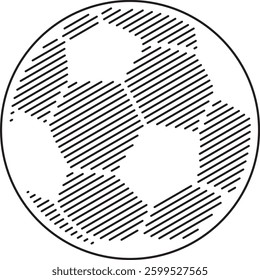 Stylized soccer ball icon with motion stripes and a bold outline, creating a dynamic and modern sports design. Ideal for football-themed graphics, team branding, and minimalist illustrations.