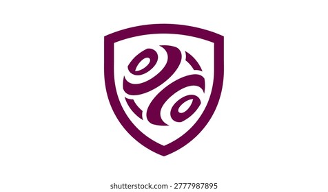 A stylized soccer ball inside a shield emblem, representing sports, competition, and achievement. Clean design on a white background.