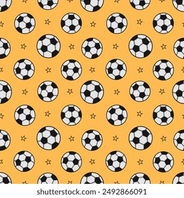 Bolas de fútbol estilizadas en diseño de patrón sin costuras amarillo