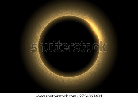 Stylized solar eclipse with glowing yellow edge and particle ring on black background