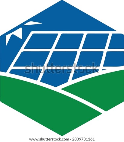 Stylized solar panel symbol with green and blue angular shapes