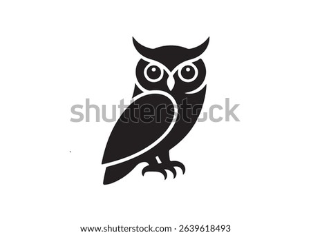 A stylized, solid black silhouette of an owl against a pure white background.