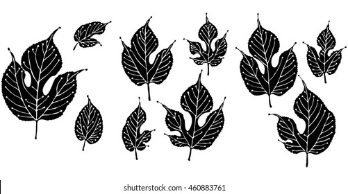 Stylized solid mulberry leaves with decorative veining vector art illustration