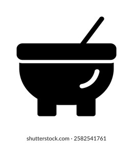 Stylized soup pot icon with floating vegetables and steaming lines, representing healthy and nourishing meals.