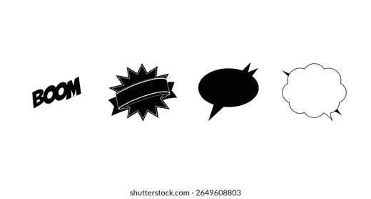 A stylized speech bubble graphic in a bold, solid silhouette, perfect for communication and dialogue concepts.
