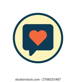 Stylized speech bubble icon with heart in circular badge. Ideal for love, care, or social messaging themes. Clean, expressive, and emotionally engaging design.