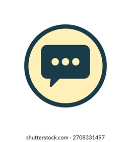 Stilisiertes Sprechblasensymbol mit drei Punkten im runden Abzeichen. Ideal für Messaging, Chat oder UI-Design. Sauber, modern und visuell intuitiv.