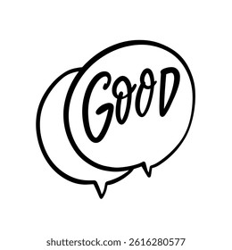 Stylized speech bubbles creatively featuring the word Good, representing joyful and positive communication