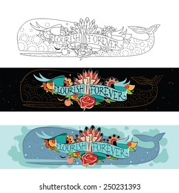Stylized sperm whale. Sperm whale. Vector illustration