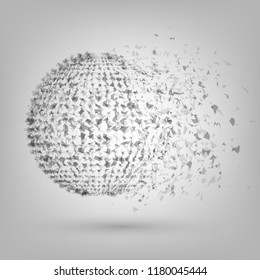 Stylized sphere of particles disintegrate. Abstract element, splinters