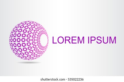 Stylized spherical surface with shapes of stars. This logo is suitable for global company, world technologies and media and publicity agencies 