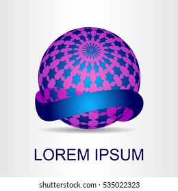 Stylized spherical surface with shapes of stars. This logo is suitable for global company, world technologies and media and publicity agencies 