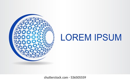 Stylized spherical surface with shapes of stars. This logo is suitable for global company, world technologies and media and publicity agencies 