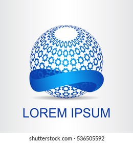 Stylized spherical surface with shapes of stars. This logo is suitable for global company, world technologies and media and publicity agencies 