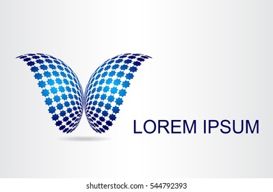 Stylized spherical surface with shapes of stars. This logo is suitable for global company, world technologies and media and publicity agencies 