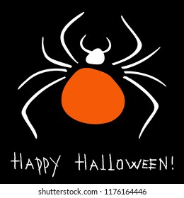Stylized Spider on a black background. Happy Halloween card. Vector illustration.