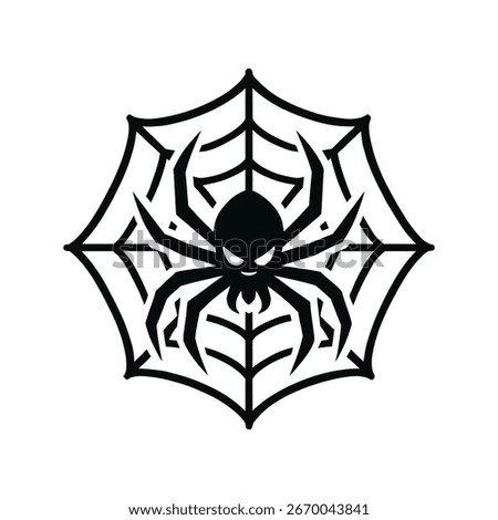 Stylized Spider on Web Halloween Graphic An Arachnid with Menacing Eyes in a Geometrical Web of Spooky Design