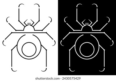 Stylized spider in a steam punk motif. Line art insect, symbol of danger, threat. Isolated graphic symbol, poisonous spider for design brand sign, icon, logo, etc. Vector black and white illustration.