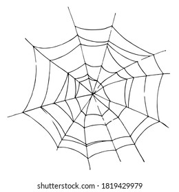 telaraña estilizada. Gráficos en blanco y negro dibujados a mano. Aislado sobre fondo blanco. Idea para una postal, vacaciones, bloc de notas.