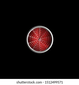 Stylized spider web on red background creative round 3d superhero icon