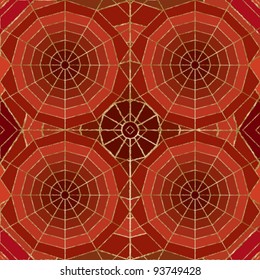 Stylized spider web seamless pattern with terracotta tiled background