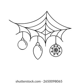 A stylized spiderweb with hanging halloween ornaments vector