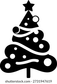 Árbol de Navidad espiral estilizado con adornos redondos y estrella.