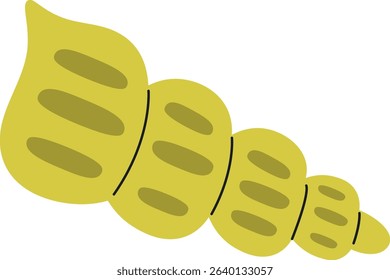 A stylized spiral shell with bold lines and smooth curves. The shell features layered sections and a simplistic form. Cartoon vector illustration.