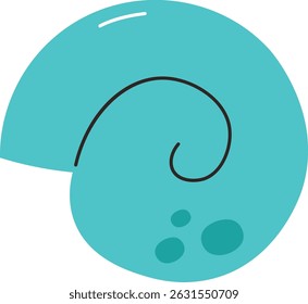 Uma concha espiral estilizada com curvas suaves e detalhes mínimos. A concha apresenta um padrão de redemoinho simples e pontos sutis. Ilustração de vetor de desenhos animados.