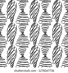 Stylized spirals seamless pattern for girls, boys, clothes. Creative background with curved lines. Black and white wallpaper for textile and fabric. Fashion style decoration
