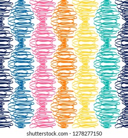 Stylized spirals seamless pattern for girls, boys, clothes. Creative background with curved lines. Funny print for textile and fabric. Fashion style. Colorful bright