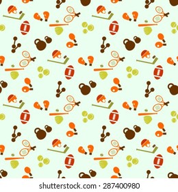 Stylized sports seamless pattern on a blue background.