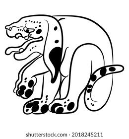 Stylized spotted dog. Native American art of Maya Indians. Black and white silhouette.	
