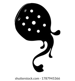 
Stylized spotted stingray fish. Manta ray. Skate or Batiod. Black and white silhouette.