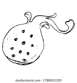 Stylized spotted stingray fish. Manta ray. Skate or Batiod. Hand drawn linear doodle sketch. Black silhouette on white background.