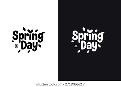 Logo estilizado de Primavera de Europa con texto en negrita, rodeado de corazones y copos de nieve, presentado sobre fondos blancos y negros, creando un efecto visual contrastante.