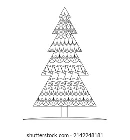Stylized spruce with a doodle pattern on a white background. Anti-stress coloring book for children and adults