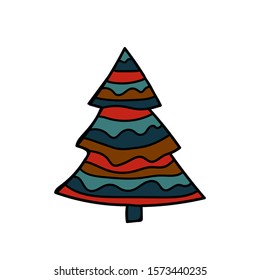 Stylized spruce tree. Colorful image for cards, poster, scrapbook design. Vector illustration