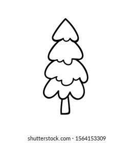 Stylized spruce tree in doodle style. Vector illustration. Coloring book page element.