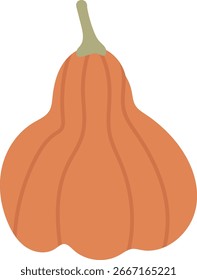 Una calabaza estilizada con un tallo curvo en un estilo de dibujos animados. La verdura tiene líneas suaves y una forma simple. Ilustración vectorial de dibujos animados.