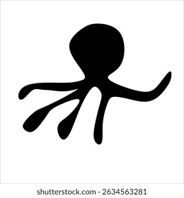 A stylized squid icon featuring a sleek, elongated body tapering to a point at the top. The squid has large, expressive eyes positioned symmetrically near the center of the head, giving it a playful y