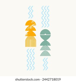 Stylized squid and octopus in Scandinavian style. Vector print, illustration, postcard, design elements 