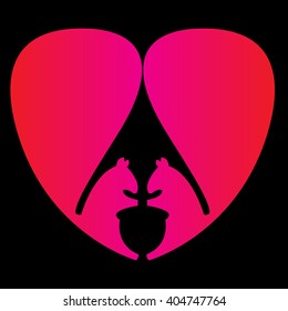 stylized squirrel in the form of heart on a black background