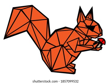 Stylized squirrel with mushroom on white background
